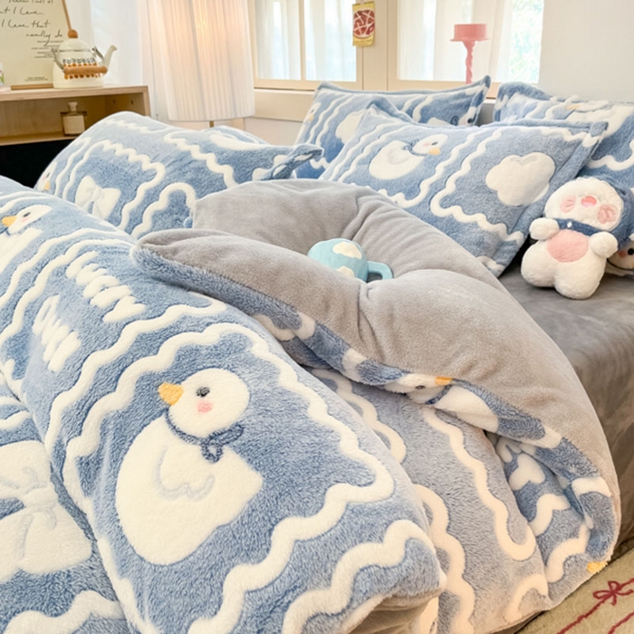 91家纺网 家纺一手货源 找家纺 川悦生活 2024新款雪花绒印花单被套系列-自然光 快乐鸭鸭