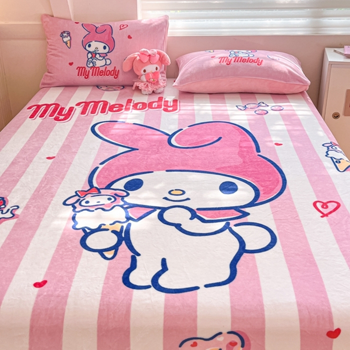 91家纺网 家纺一手货源 找家纺 金爱家 2024新款大阪单品牛奶绒床笠 绒-D草莓冰淇淋美乐蒂