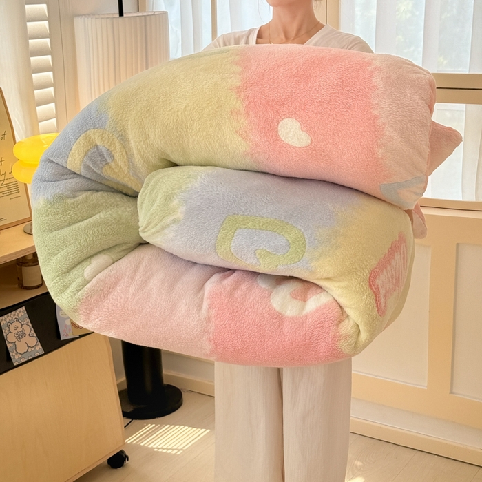 91家纺网 家纺一手货源 找家纺 川悦生活 2024新款雪花绒印花单被套系列-自然光 彩虹爱语粉