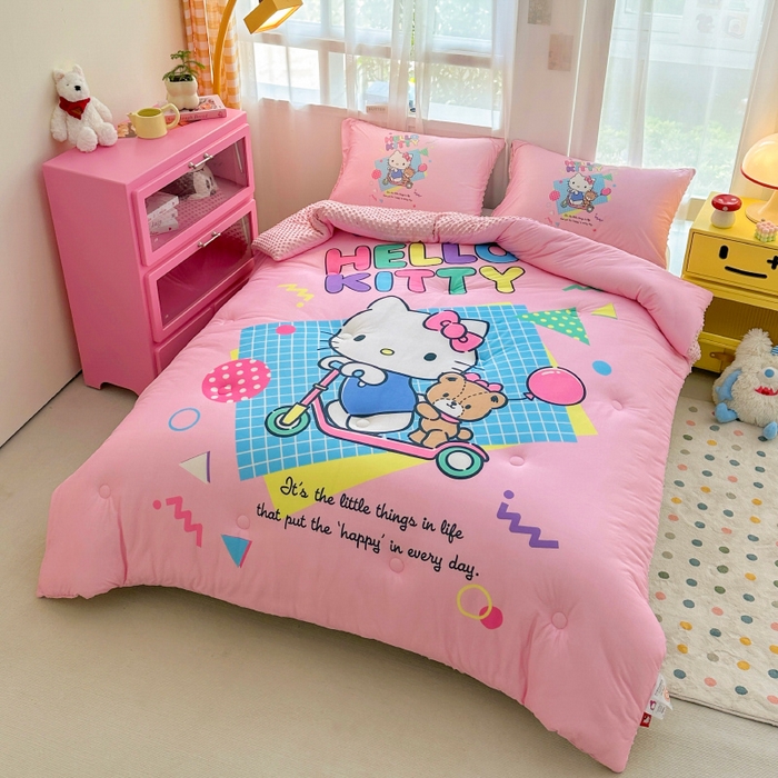 91家纺网 家纺一手货源 找家纺 ds生活馆 2025新款三丽鸥大版印花豆豆被春秋被冬被 快乐凯蒂