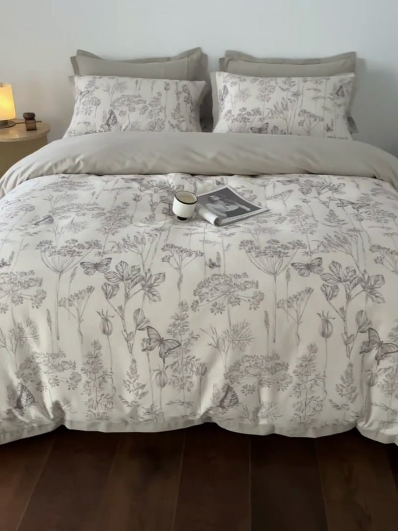 91家纺网 家纺一手货源 找家纺 千朵森 2024新款全棉拼角磨毛四件套-风格二 黎颜旧梦