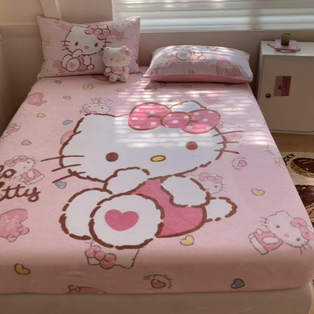 91家纺网 家纺一手货源 找家纺 金爱家 2024新款大阪单品牛奶绒床笠 绒-D爱心kt