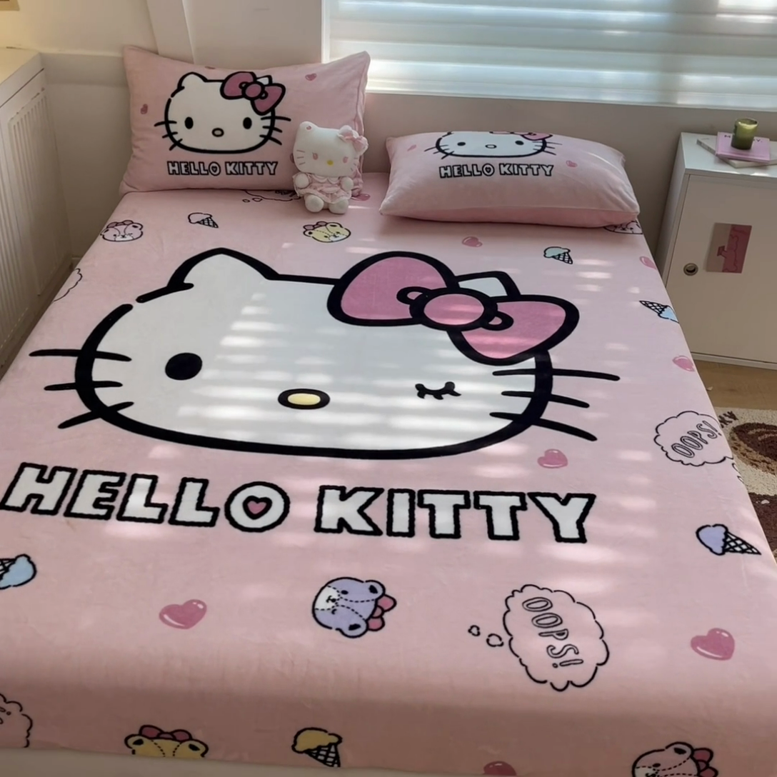 91家纺网 家纺一手货源 找家纺 金爱家 2024新款大阪单品牛奶绒床笠 绒-D美美少女kt