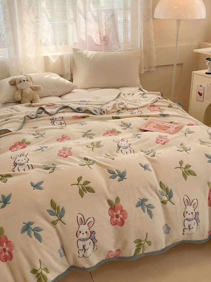 91家纺网 家纺一手货源 找家纺 慕尚家纺 2025新款高克重加厚雪花绒毛毯毯子 好运兔