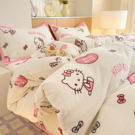 希诺家居 2024新款三丽鸥正版授权牛奶绒被套床盖四件套 爱心kt