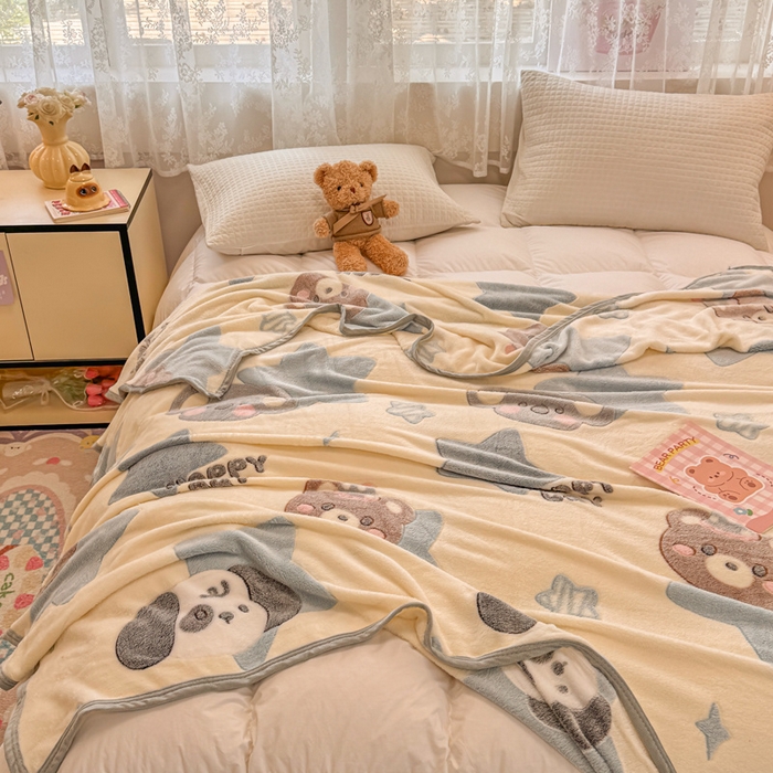 91家纺网 家纺一手货源 找家纺 慕尚家纺 2025新款高克重加厚雪花绒毛毯毯子 奶茶狗熊