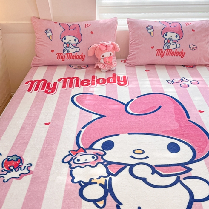 91家纺网 家纺一手货源 找家纺 金爱家 2024新款大阪单品牛奶绒床笠 绒-D草莓冰淇淋美乐蒂