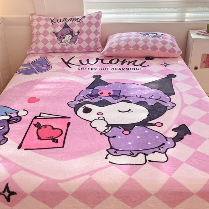 91家纺网 家纺一手货源 找家纺 金爱家 2024新款大阪单品牛奶绒床笠 绒-D晚安库洛米