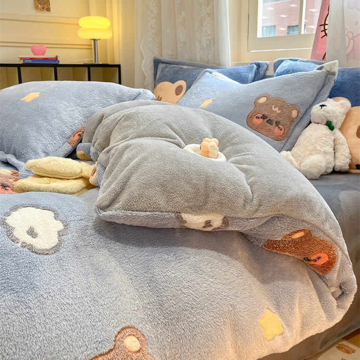 91家纺网 家纺一手货源 找家纺 川悦生活 2024新款雪花绒印花单被套系列-夜景 熊小巴