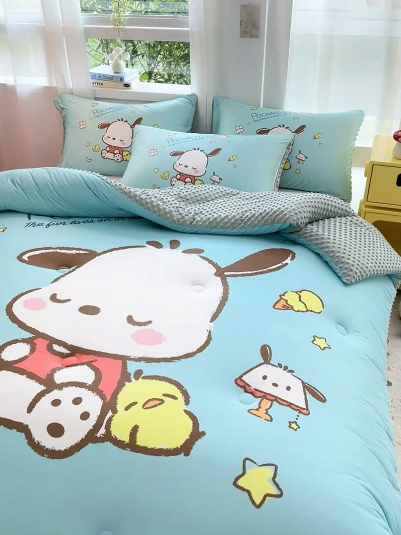 91家纺网 家纺一手货源 找家纺 ds生活馆 2025新款三丽鸥大版印花豆豆被春秋被冬被 香蕉帕恰狗