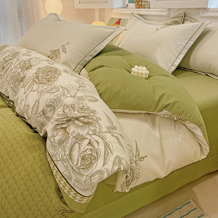 91家纺网 家纺一手货源 找家纺 2024直播爆款全棉磨毛喷气印花加厚保暖四件套（一字绣） 全棉磨毛-莫奈花园