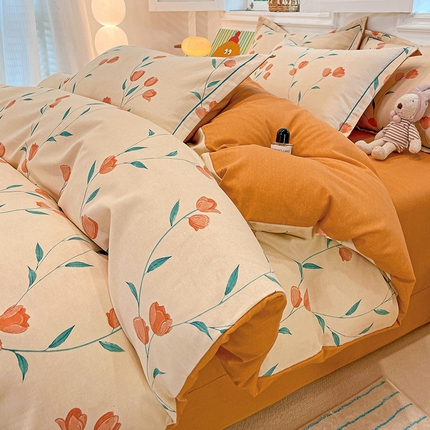 91家纺网 家纺一手货源 找家纺 2024直播爆款全棉磨毛喷气印花加厚保暖四件套（一字绣） 全棉磨毛-雅梦