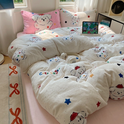 91家纺网 家纺一手货源 找家纺 （总）2024新款INS混搭版卡通牛奶绒四件套