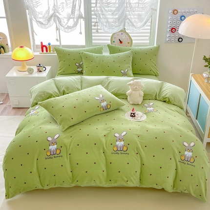 鸿羽樱（鸿羽樱）家纺 2024新款牛奶绒印花田园小清新儿童三件套四件套 安妮兔