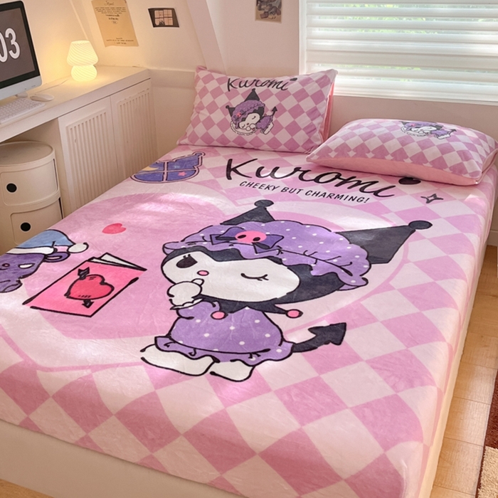 91家纺网 家纺一手货源 找家纺 金爱家 2024新款大阪单品牛奶绒床笠 绒-D晚安库洛米