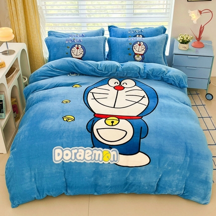 91家纺网 家纺一手货源 找家纺 宝薇 2024新款加厚牛奶绒大版卡通四件套 幸福叮当绒