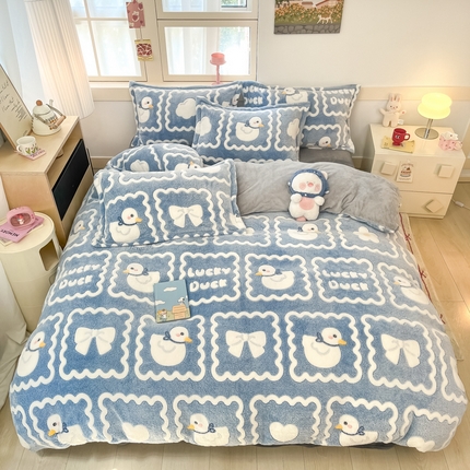 91家纺网 家纺一手货源 找家纺 川悦生活 2024新款雪花绒印花单被套系列-自然光 快乐鸭鸭