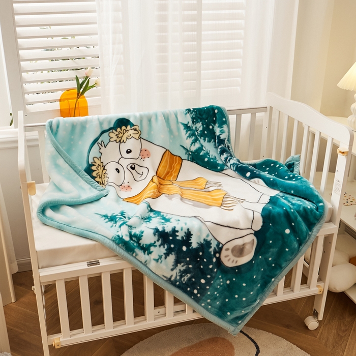 91家纺网 家纺一手货源 找家纺 凯轩毛毛毯毯子网销专供 2024新款舒适亲肤加大加厚儿童云毛毯毯子 围巾熊  浅绿