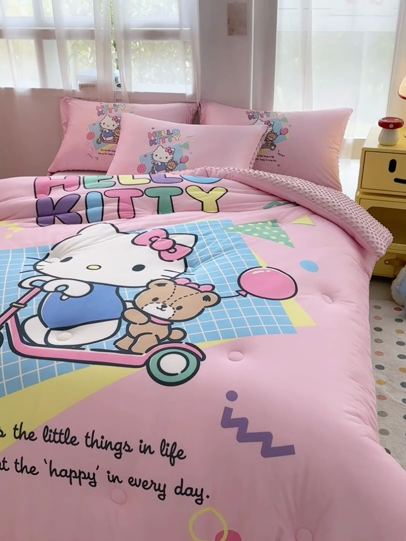 91家纺网 家纺一手货源 找家纺 ds生活馆 2025新款三丽鸥大版印花豆豆被春秋被冬被 快乐凯蒂