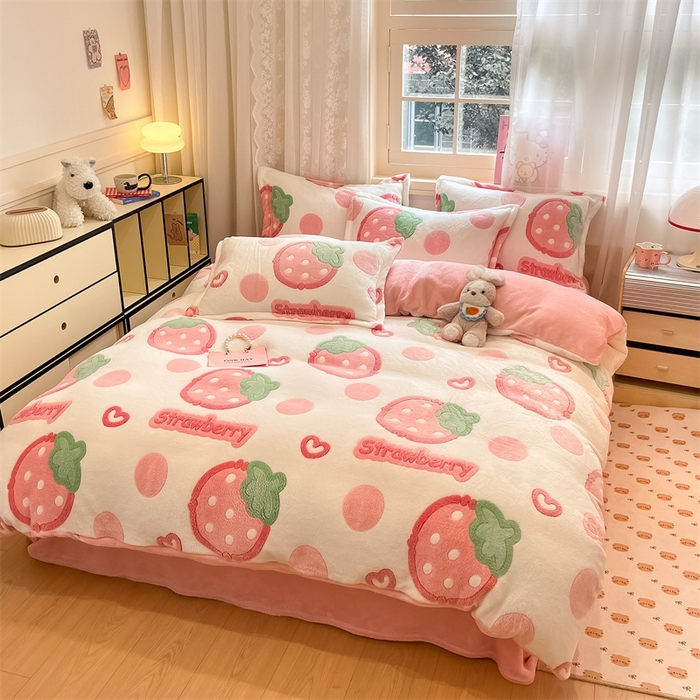 91家纺网 家纺一手货源 找家纺 川悦生活 2024新款雪花绒印花单被套系列-夜景 啵啵草莓