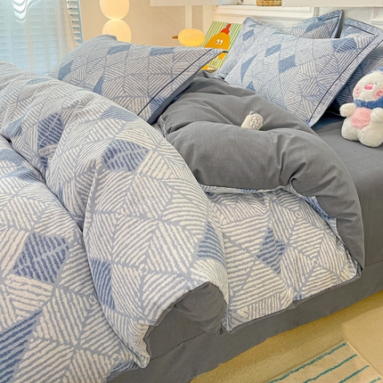 91家纺网 家纺一手货源 找家纺 2024直播爆款全棉磨毛喷气印花加厚保暖四件套（一字绣） 全棉磨毛-格调