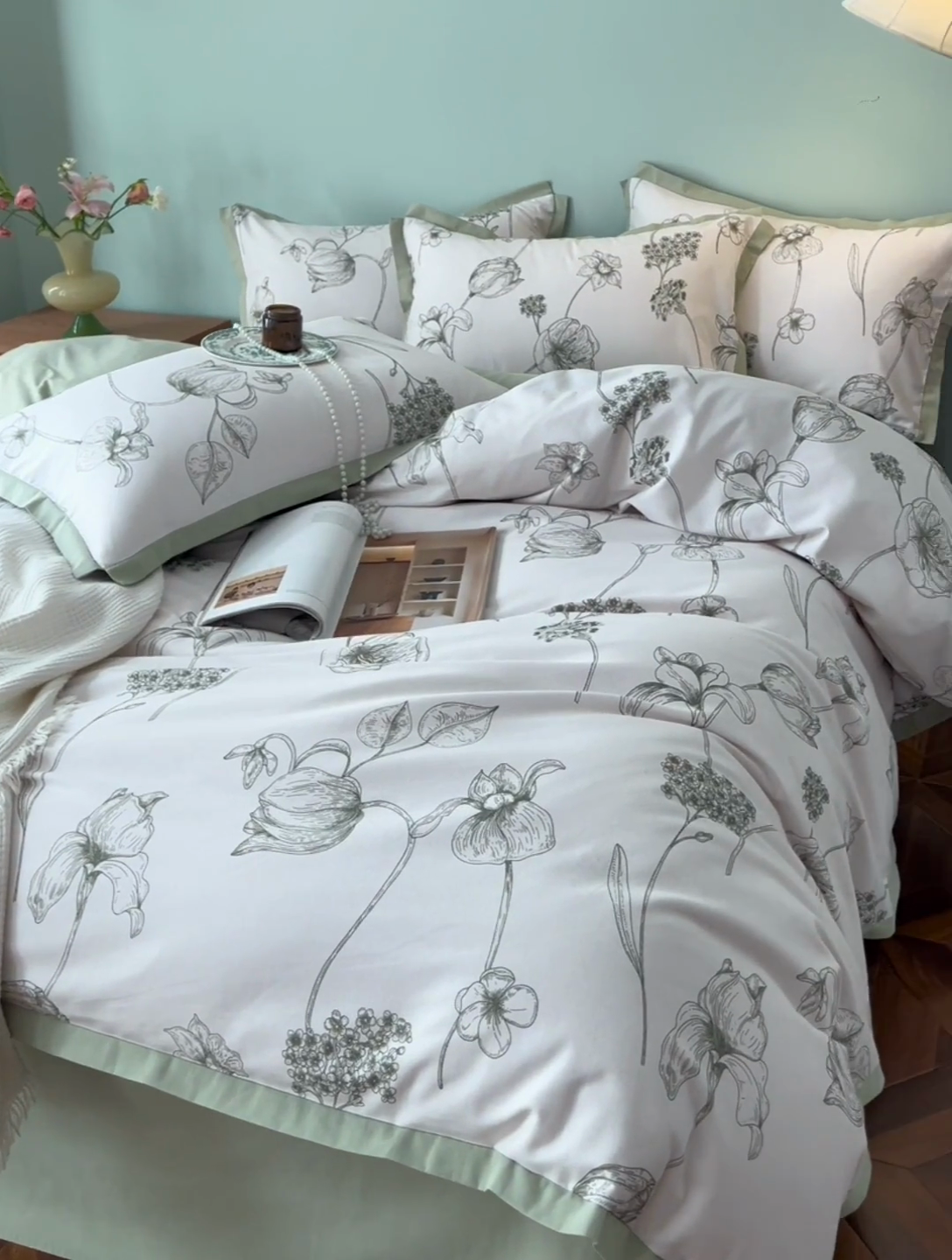 91家纺网 家纺一手货源 找家纺 千朵森 2024新款全棉拼角磨毛四件套-风格一 花拾光