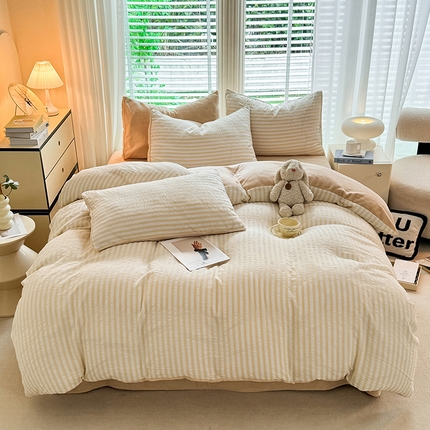 91家纺网 家纺一手货源 找家纺 （总）恩和 2024新款水洗棉提花拼牛奶绒套件