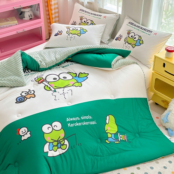 91家纺网 家纺一手货源 找家纺 ds生活馆 2025新款三丽鸥大版印花豆豆被春秋被冬被 大眼蛙