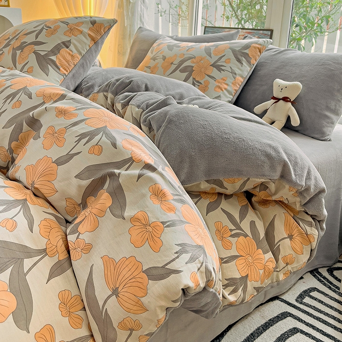 91家纺网 家纺一手货源 找家纺 捌月 2024新款棉加绒A版13372全棉B版高克重牛奶绒四件套直播新品 云锦