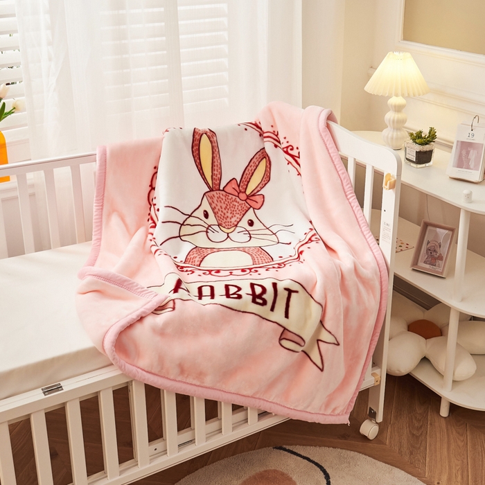 91家纺网 家纺一手货源 找家纺 凯轩毛毛毯毯子网销专供 2024新款舒适亲肤加大加厚儿童云毛毯毯子 兔娃