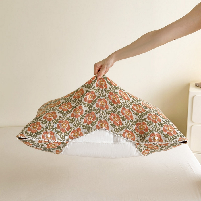 91家纺网 家纺一手货源 找家纺 朴尔家纺-毛巾被 2024新款防滑半包可调节暗扣魔术全棉三层纱布枕巾 连枝花卉53*110cm/对