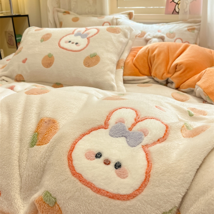 91家纺网 家纺一手货源 找家纺 川悦生活 2024新款雪花绒印花单被套系列-夜景 橘兔