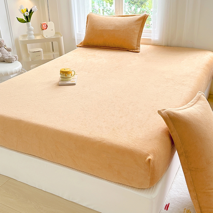 91家纺网 家纺一手货源 找家纺 家贝爱 2024新款加厚保暖牛奶绒床笠 纯色桔