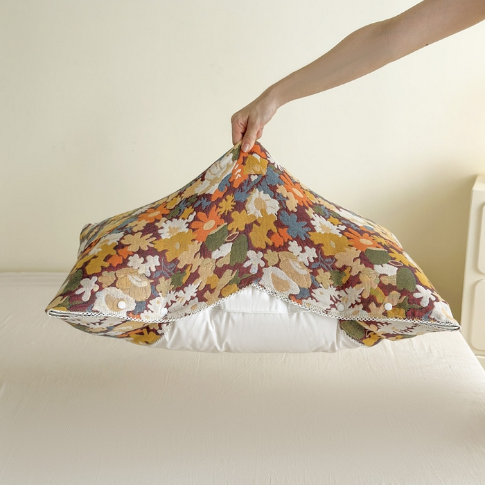 91家纺网 家纺一手货源 找家纺 朴尔家纺-毛巾被 2024新款防滑半包可调节暗扣魔术全棉三层纱布枕巾 繁花曼舞53*110cm/对