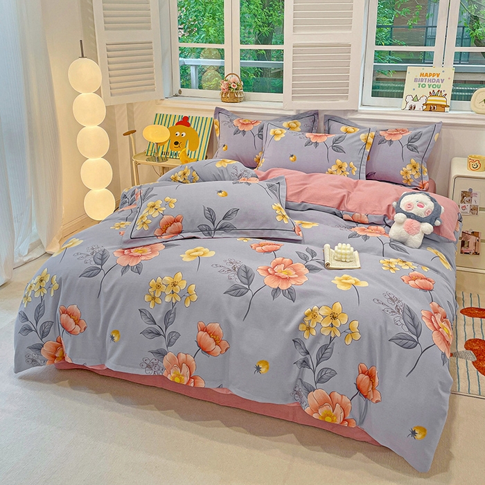 91家纺网 家纺一手货源 找家纺 2024直播爆款全棉磨毛喷气印花加厚保暖四件套（一字绣） 全棉磨毛-国色芬芳