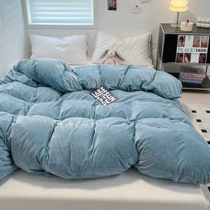 盛馨家纺 2024新款高克重加厚保暖纯色宝宝绒系列单被套 孔雀蓝