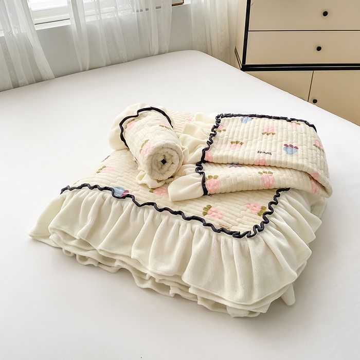 91家纺网 家纺一手货源 找家纺 格真 2024新款加厚保暖豆豆绒牛奶绒单床盖被套三件套四件套 草莓啵啵