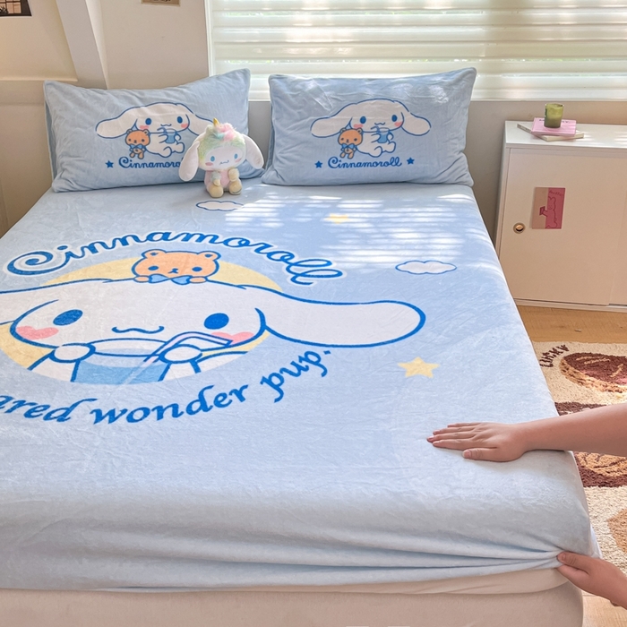 91家纺网 家纺一手货源 找家纺 金爱家 2024新款大阪单品牛奶绒床笠 绒-D汽水大耳狗