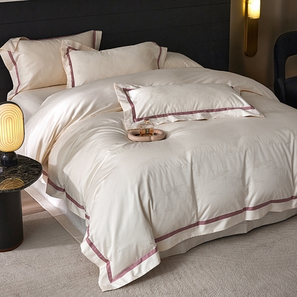 琉宿家纺 2025新款50s双股长绒棉提花宽边工艺四件套 蒂娜-奶白