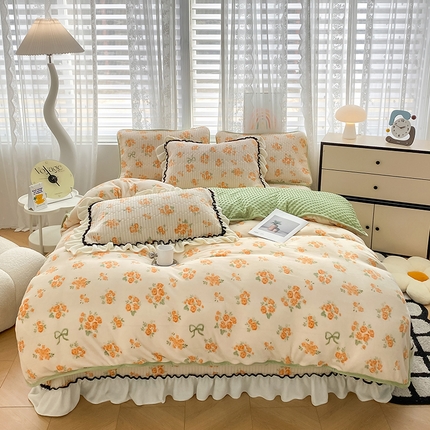 91家纺网 家纺一手货源 找家纺 （总）格真 2024新款加厚保暖豆豆绒牛奶绒单床盖被套三件套四件套