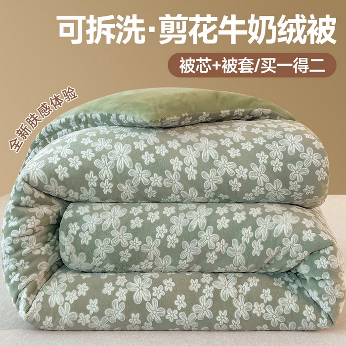 91家纺网 家纺一手货源 找家纺 睡棉坊 2024新款高克重剪花牛奶绒可拆洗冬被被子被芯 小翠花