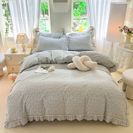 91家纺网 家纺一手货源 找家纺 艾唯希家纺 2024新款韩式花边全棉四件套 初雪漫漫