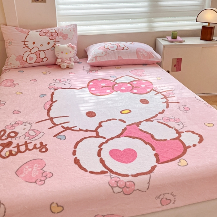 91家纺网 家纺一手货源 找家纺 金爱家 2024新款大阪单品牛奶绒床笠 绒-D爱心kt