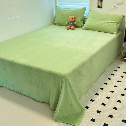 盛馨家纺 2024新款高克重加厚保暖纯色宝宝绒系列单床单 浅草绿