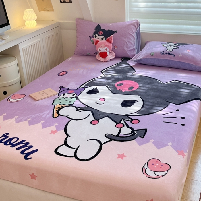 91家纺网 家纺一手货源 找家纺 金爱家 2024新款大阪单品牛奶绒床笠 绒-D冰淇淋甜心库洛米