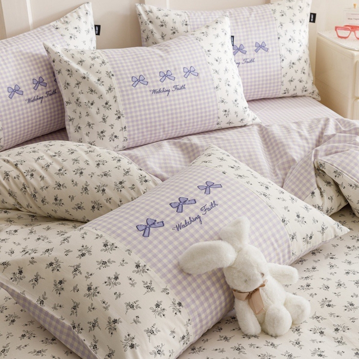 91家纺网 家纺一手货源 找家纺 卡姿家纺 2024秋冬呆萌小刺绣第三季 蝴蝶结小兔子-紫格