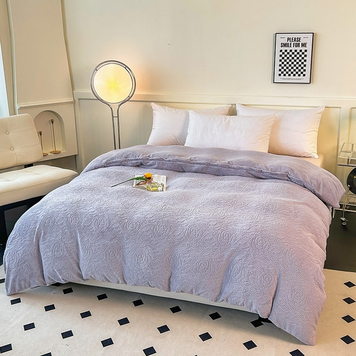 91家纺网 家纺一手货源 找家纺 睡棉坊 2024新款高克重剪花牛奶绒可拆洗冬被被子被芯 玫瑰花