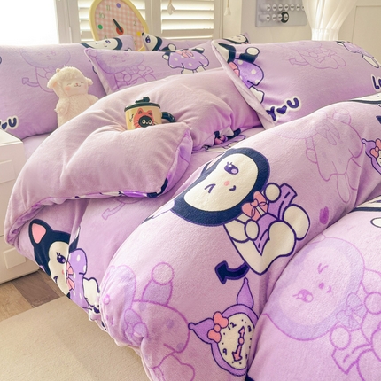 91家纺网 家纺一手货源 找家纺 （总）鸿羽樱（鸿羽樱）家纺 2025新款牛奶绒印花田园小清新儿童三件套四件套