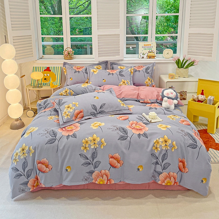 91家纺网 家纺一手货源 找家纺 2024直播爆款全棉磨毛喷气印花加厚保暖四件套（一字绣） 全棉磨毛-国色芬芳