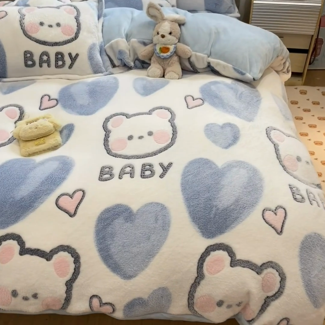 91家纺网 家纺一手货源 找家纺 川悦生活 2024新款雪花绒印花单被套系列-夜景 可爱熊